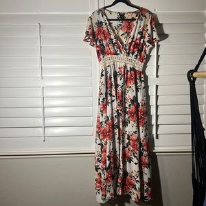 Rue21 Women Large Romper Dress Floral Open Lace Work Waist Maxi Dress Size L